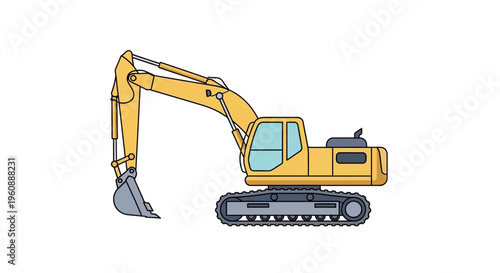 Yellow excavator machine with tracks.