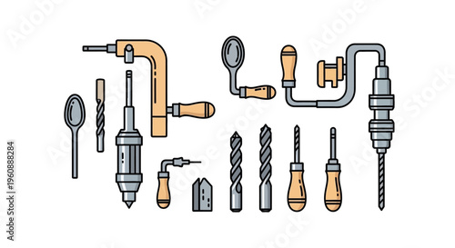 Drill bits and hand tools set.