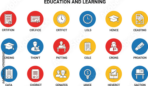 Colorful circular with educational terms and symbols learning circles