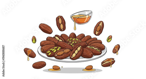 Stuffed Dates with Nuts and Honey Illustration