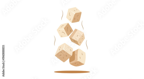 Fresh Tofu Cubes Falling Down Isolated on White Background