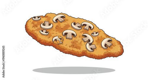 Breaded Schnitzel with Sliced Mushrooms Illustration
