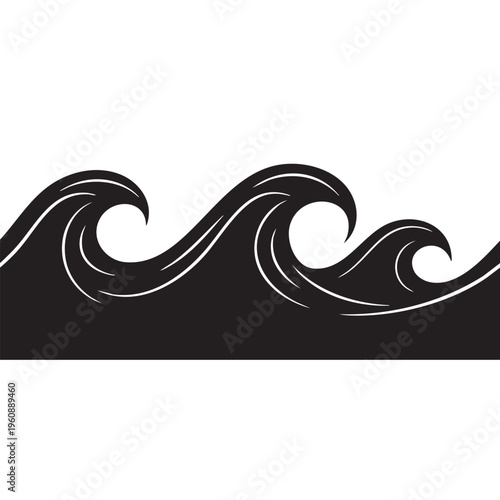 A black and white image of three waves