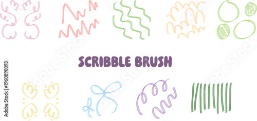 Soft Pastel Scribble Brush Vector Elements PNG Set for Abstract Design, Creative Background and Decorative Illustration