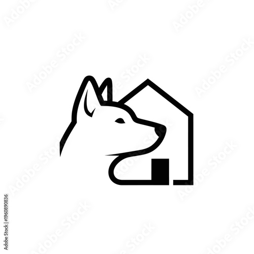 Dog Silhouette Inside House Icon, Pet Care and Home Concept