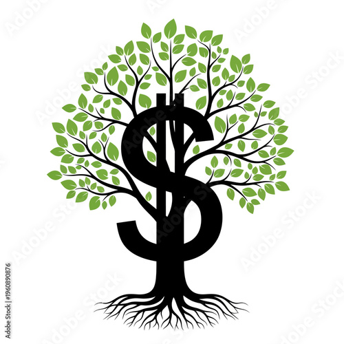 Dollar Sign Tree Growing Money, Financial Growth Concept, Investment and Savings