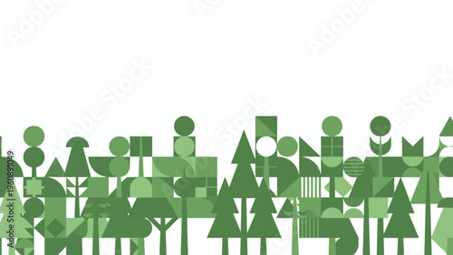 Green Forest Trees Silhouette Landscape.