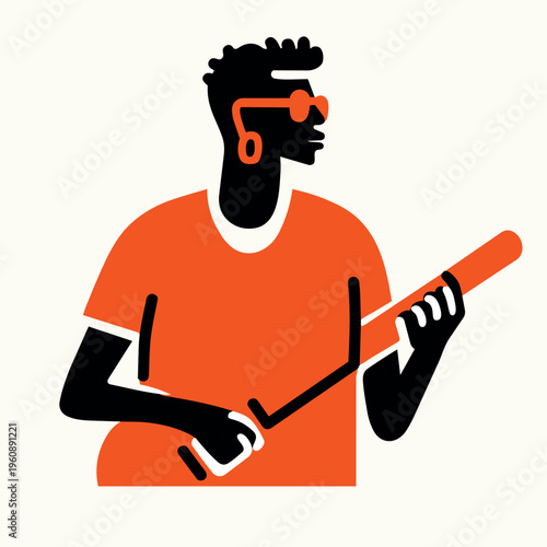 Cool Musician Character Playing Electric Guitar wearing Sunglasses Minimalist Vector Illustration