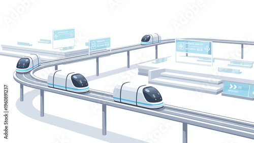 Maglev train on guideway track.