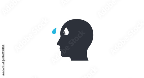 A silhouette of a human head with a tear drop.