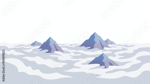 Snowy Mountain Peaks Landscape Scene.