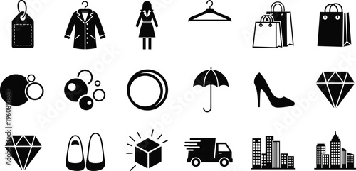 Black and white of fashion accessories and city shopping bags