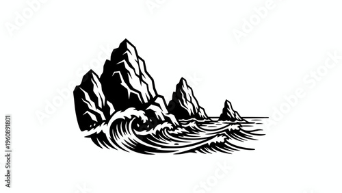 Waves crashing on rocky shore.