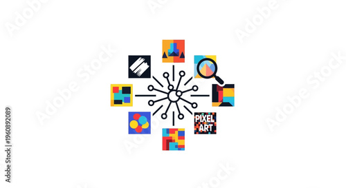 A colorful graphic design with squares.