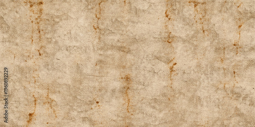 A grungy vintage background features the rough surface of aged parchment and stained old paper textures layered over an ancient brown wood pattern for a blank antique design