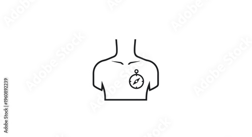 A line drawing of a shirt with a stopwatch on the chest.
