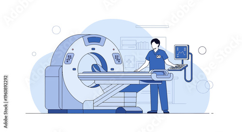 Radiologist Operating CT Scanner Machine for Medical Imaging Diagnosis