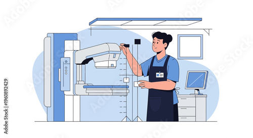 Radiologist Operating Mammography Machine for Breast Cancer Screening