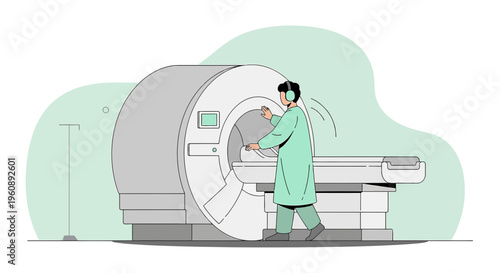 Radiologist Operating MRI Scanner for Patient Scan in Modern Medical Clinic