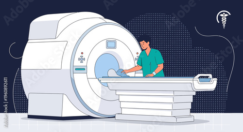 Radiologist Operating MRI Scanner for Patient Scan in Medical Clinic