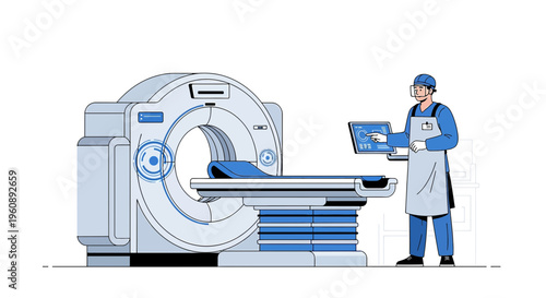 Radiologist Operating CT Scanner for Patient Diagnosis in Medical Facility