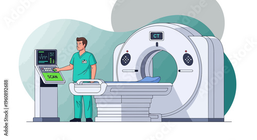 Radiologist Operating CT Scanner for Patient Diagnosis in Medical Facility