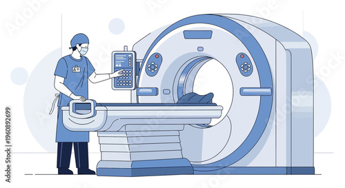 Radiologist Operating CT Scanner for Patient Scan in Modern Medical Clinic