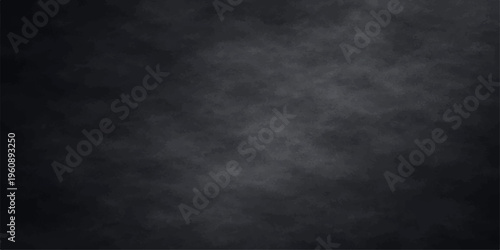 A dark grunge black and white background features a vintage smoke texture with faint light fog over an old blank chalkboard wall surface