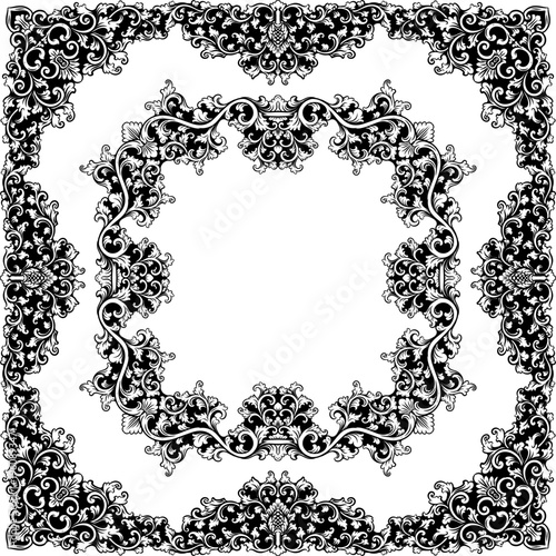 Elegant Vintage Round Floral Frame in Baroque Style with Black and White Ornaments