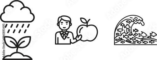 Eco friendly icons, sustainable living symbols, environmental conservation signs, green lifestyle graphics