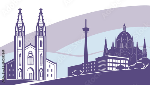 Barcelona Skyline Abstract Buildings Flat Vector