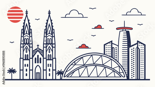 Barcelona Skyline Abstract Buildings Flat Vector