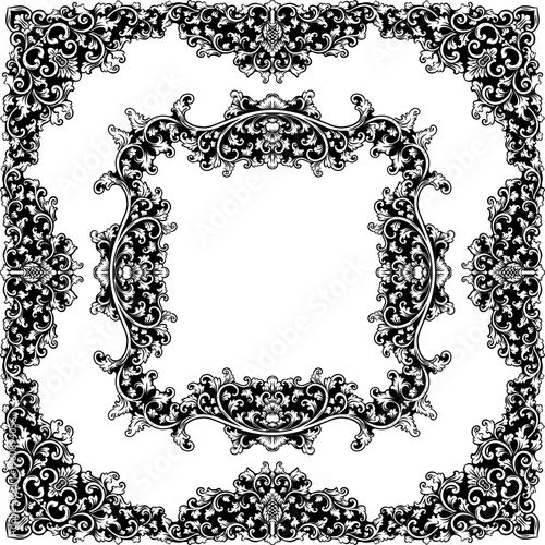 Elegant Vintage Round Floral Frame in Baroque Style with Black and White Ornaments