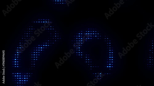 Dynamic liqid waves effect. Blue dots on black background. Digital glitch noise. Halftone animation. Randomly glowing dots. Bussines data and technology bacground. Video effect.