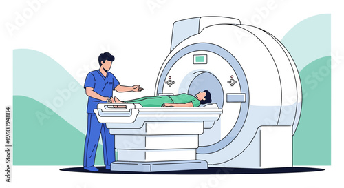 Radiologist Assists Patient in MRI Scanner for Medical Imaging Procedure