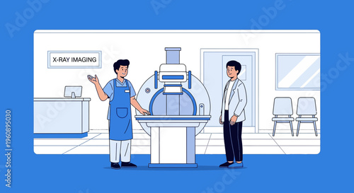 Radiologist Explains X-Ray Imaging Procedure to Patient in Medical Clinic