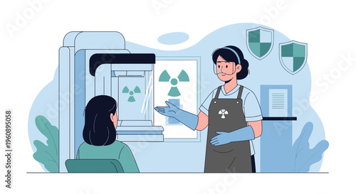 Radiologist Explains X-Ray Procedure to Patient in Medical Imaging Room