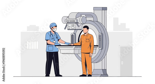 Radiologist Guides Patient Through Medical Imaging Scan in Modern Clinic