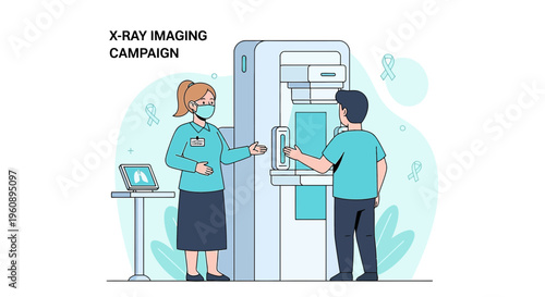 Radiologist guiding patient for X-ray imaging campaign for breast cancer awareness