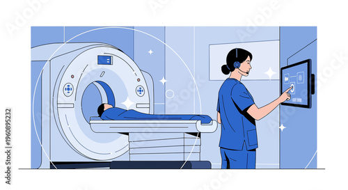 Radiologist Operates MRI Scanner with Patient Inside for Medical Imaging in Modern Clinic
