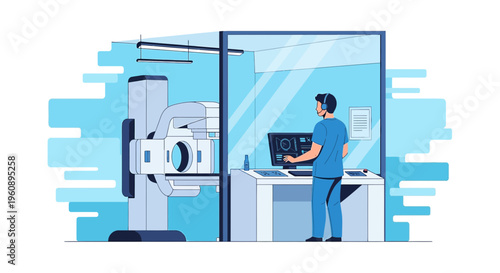 Radiologist Operating Advanced CT Scanner in Modern Medical Imaging Room