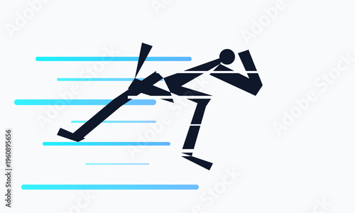 Abstract illustration of a speed skater gliding forward with motion lines on a light background