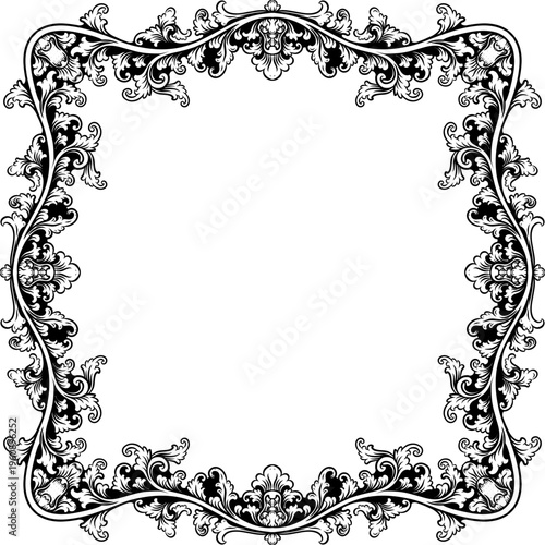 Elegant Vintage Round Floral Frame in Baroque Style with Black and White Ornaments