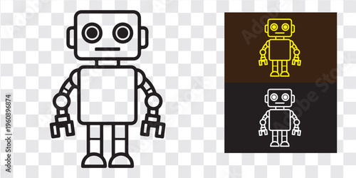 Simple Robot Character Line Art Vector Illustration Black White Version