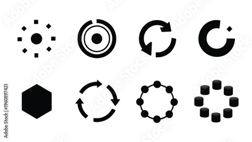 Set of retention strategy silhouettes with loyalty loops and repeat engagement elements