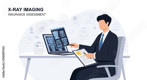 Doctor Analyzing X-ray Images for Insurance Assessment, Medical Diagnosis Concept