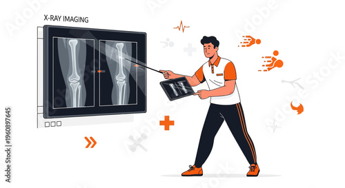 Doctor analyzing X-ray images of knee joints on a screen, medical technology concept.