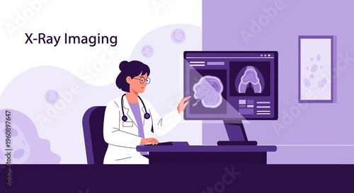 Doctor analyzing X-ray images on computer screen, medical diagnostics, healthcare technology