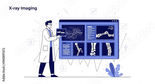 Doctor Analyzing X-ray Images on Digital Screen, Medical Technology Concept