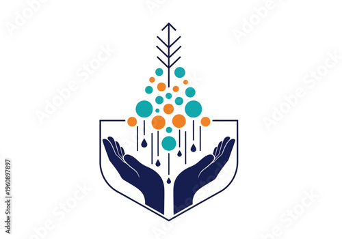 Abstract Logo Design of Hands Supporting Growth, Data, and Philanthropy Concept. Modern Vector Icon for Charity, Non-Profit, and Social Impact Organizations.